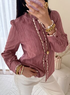 Rosemary Embroidery Trim Blouse / Red