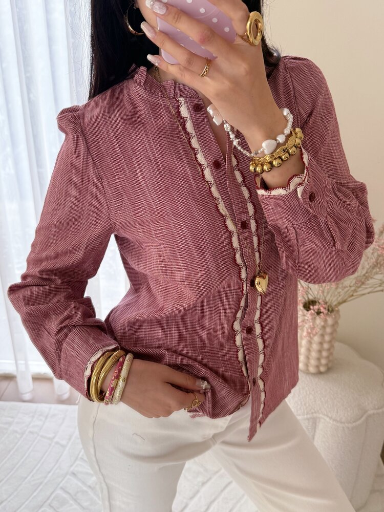 Rosemary Embroidery Trim Blouse / Red