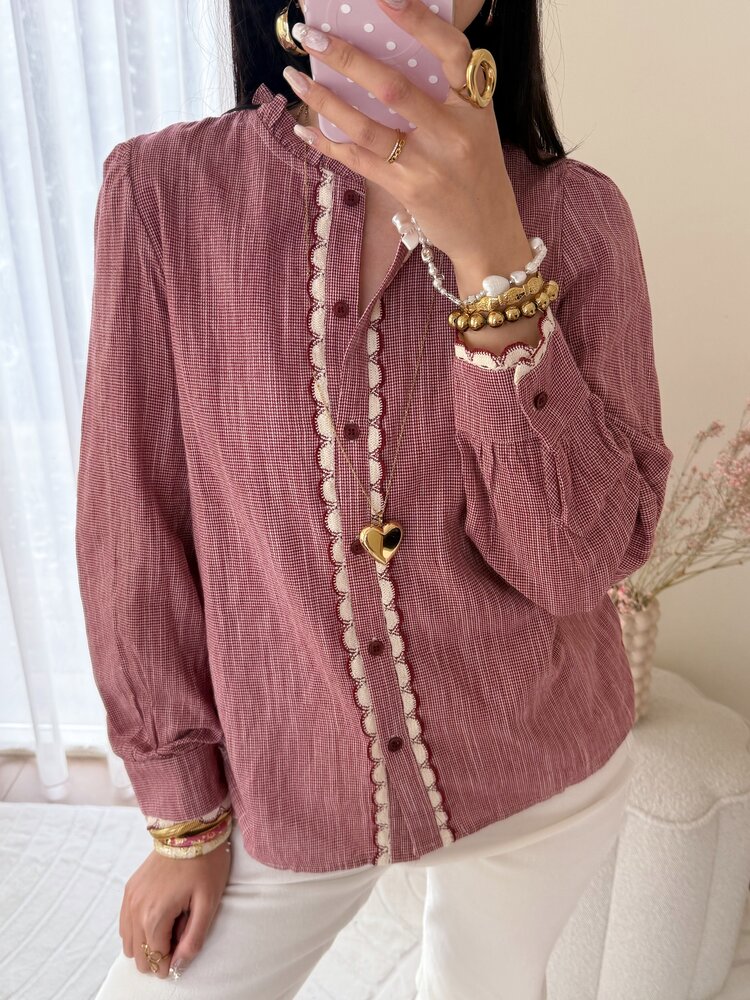 Rosemary Embroidery Trim Blouse / Red