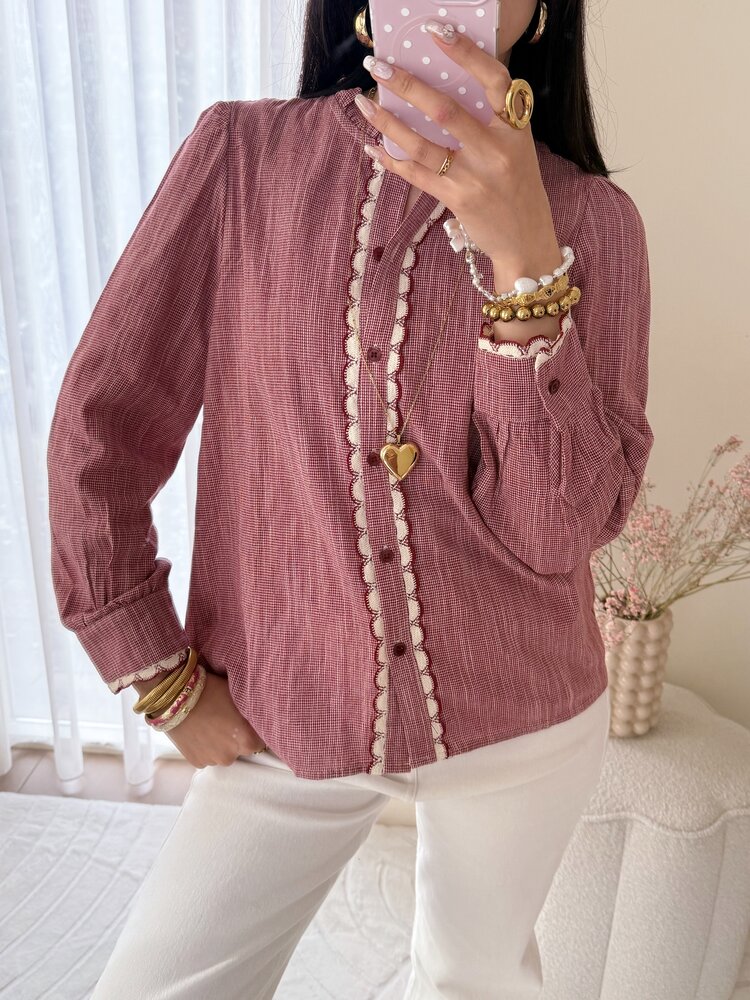 Rosemary Embroidery Trim Blouse / Red