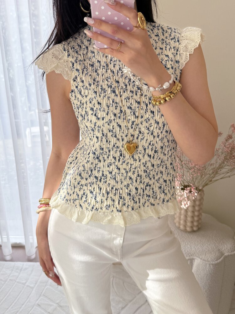 Samira Floral Smock Top /  Blue