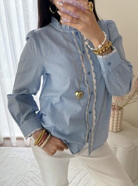Rosemary Embroidery Trim Blouse / Blue