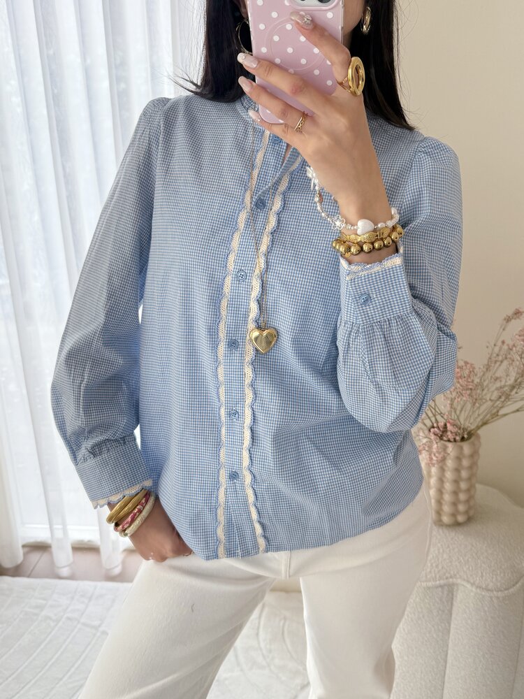 Rosemary Embroidery Trim Blouse / Blue