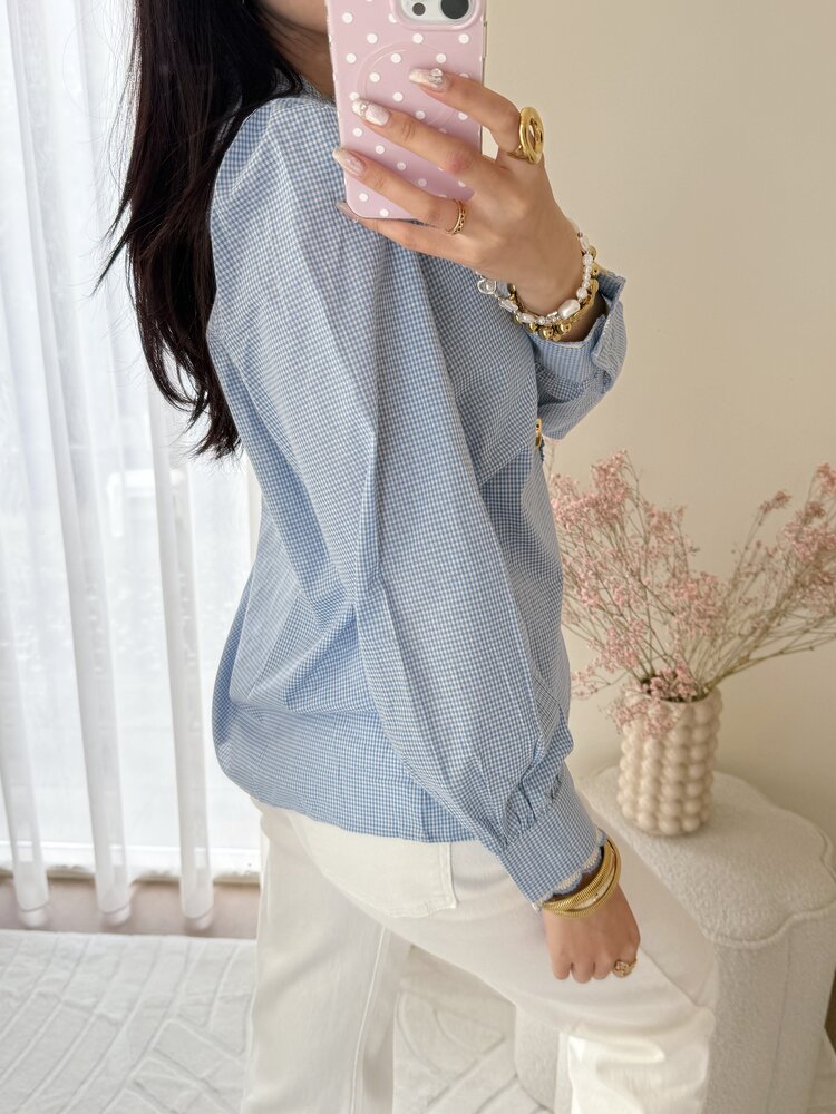 Rosemary Embroidery Trim Blouse / Blue
