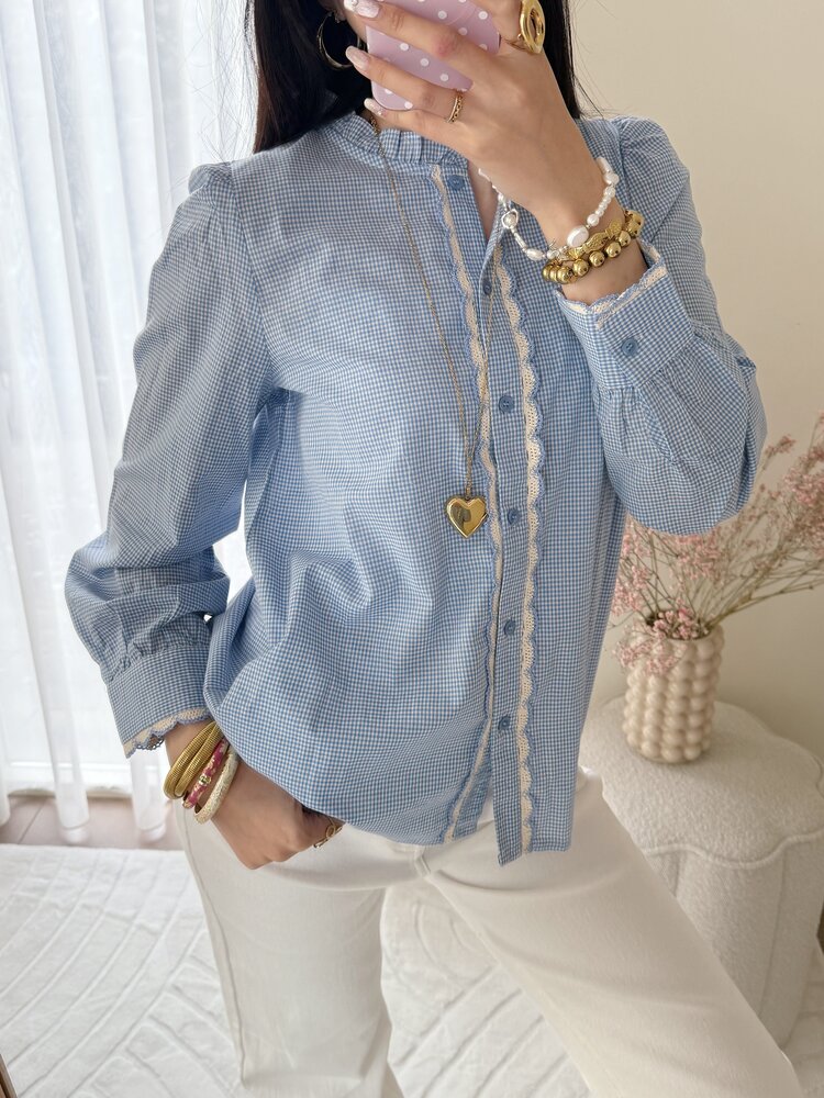Rosemary Embroidery Trim Blouse / Blue