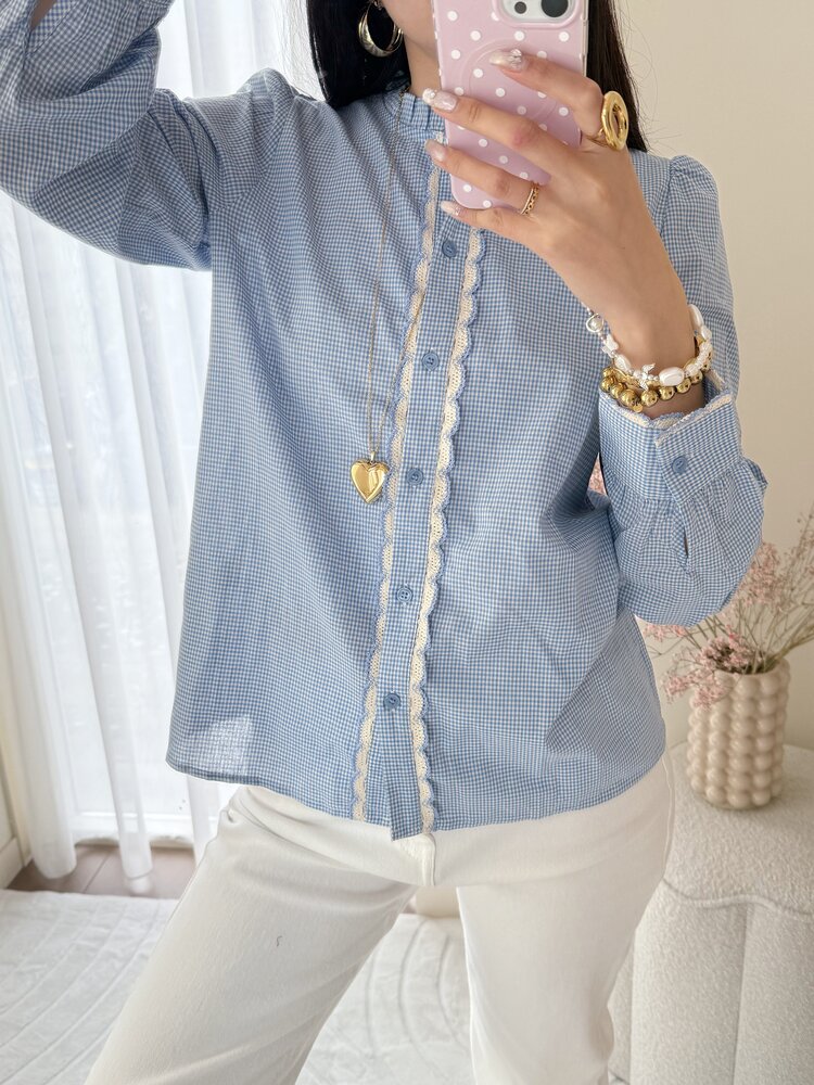 Rosemary Embroidery Trim Blouse / Blue