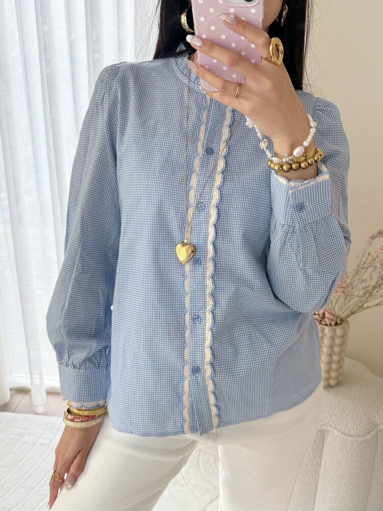 Rosemary Embroidery Trim Blouse / Blue