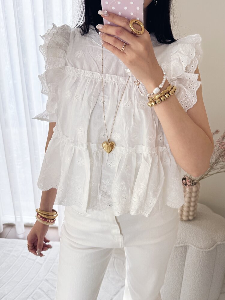 Selina Ruffle Top / White