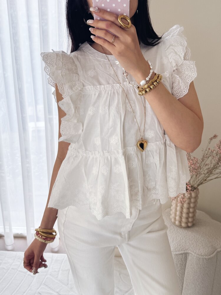 Selina Ruffle Top / White