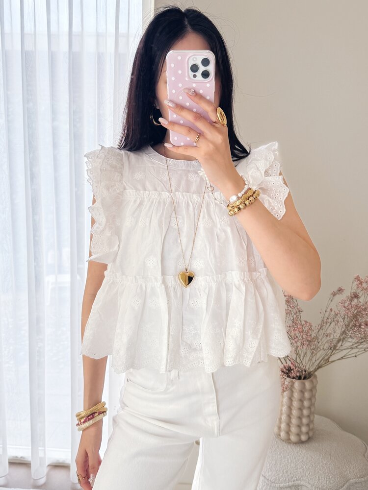 Selina Ruffle Top / White