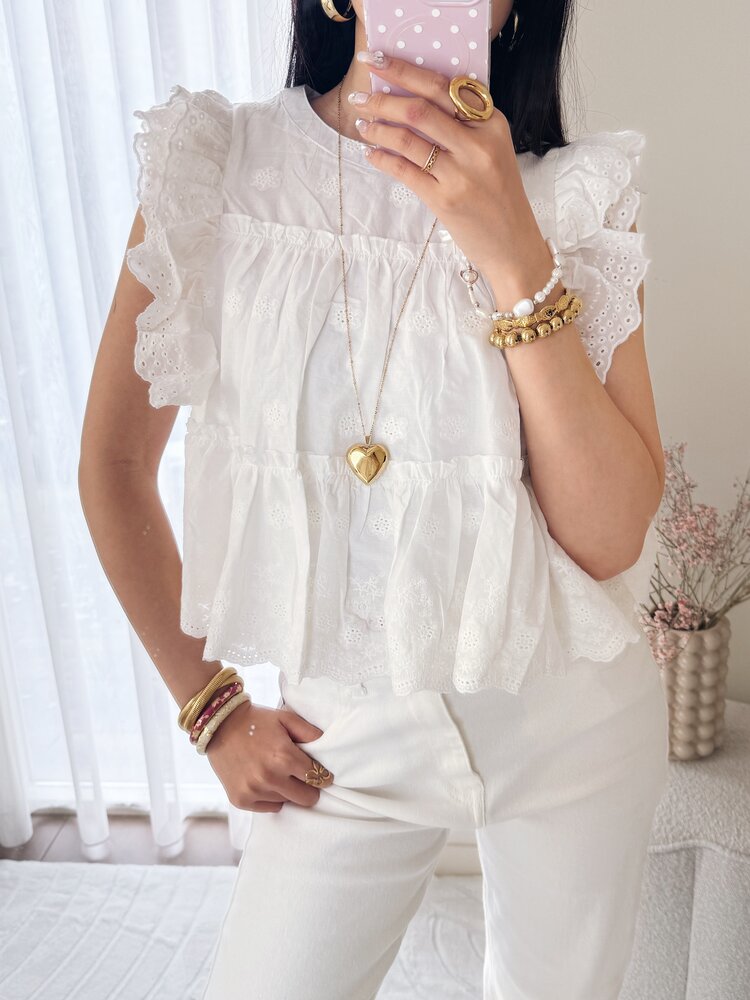 Selina Ruffle Top / White