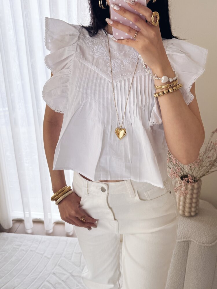 Thana Ruffle Top / White