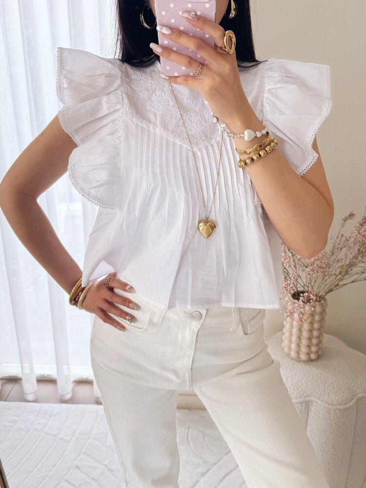 Thana Ruffle Top / White
