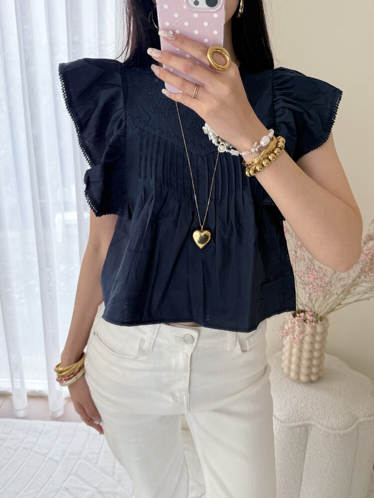 Thana Ruffle Top / Navy Blue
