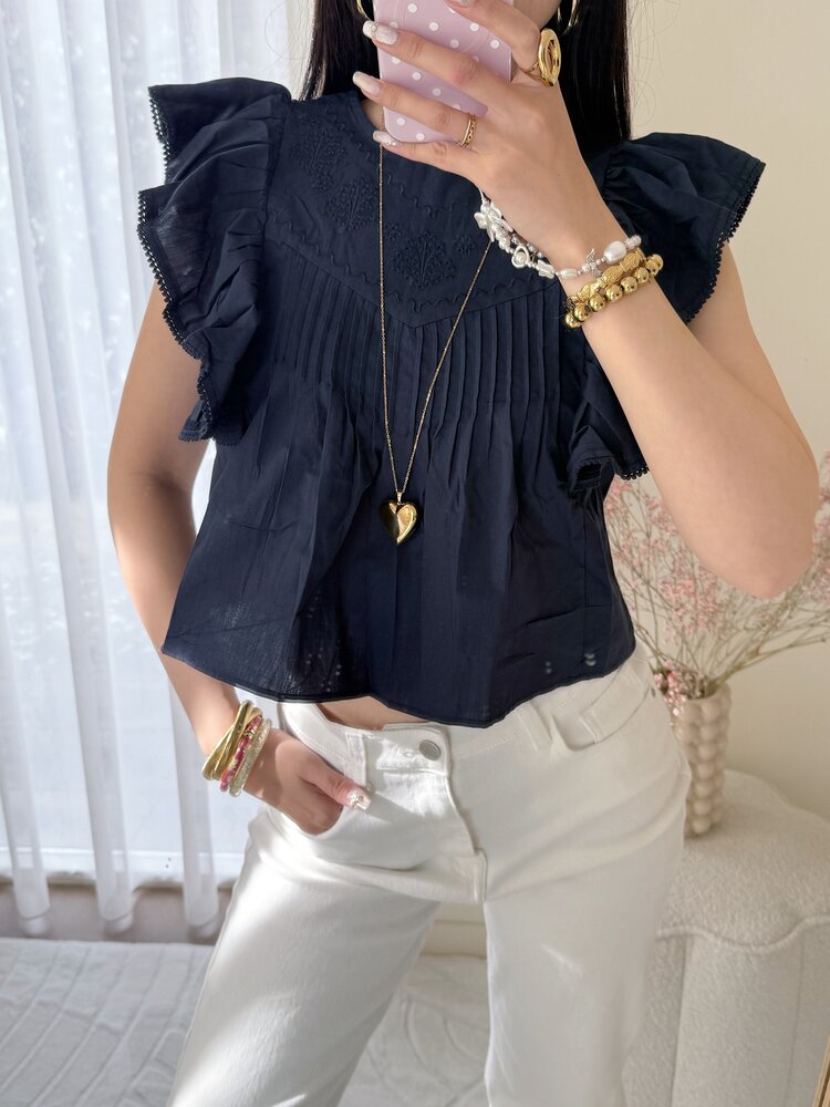 Thana Ruffle Top / Navy Blue