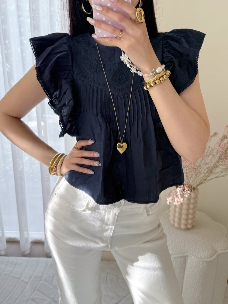 Thana Ruffle Top / Navy Blue