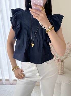 Thana Ruffle Top / Navy Blue