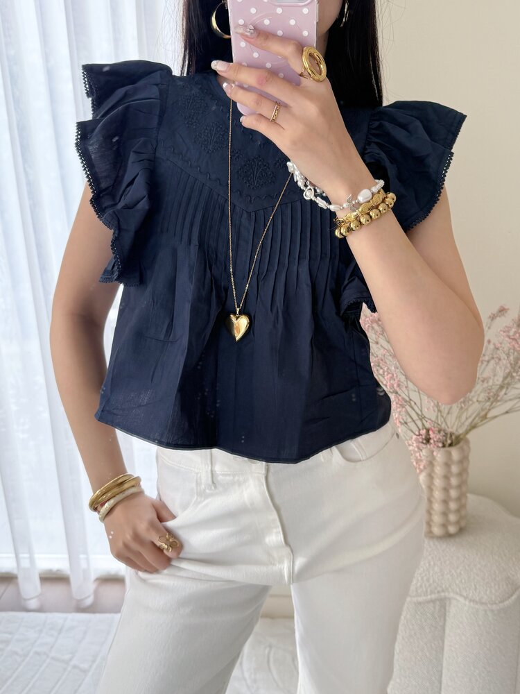 Thana Ruffle Top / Navy Blue