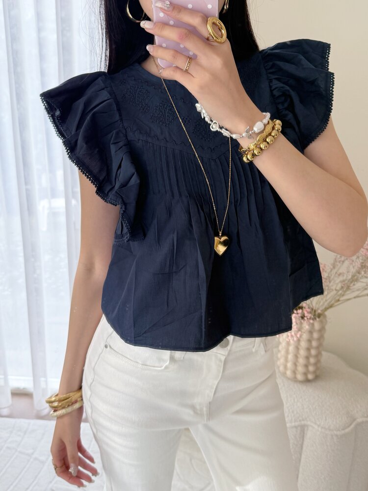 Thana Ruffle Top / Navy Blue