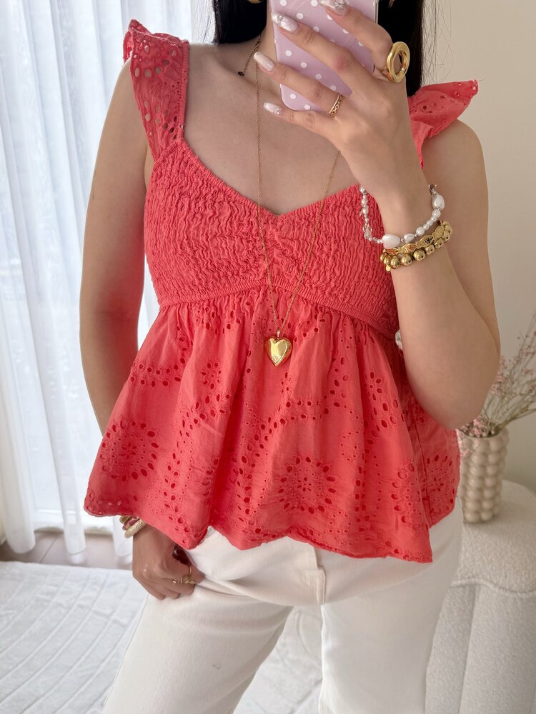 Yumi Babydoll Top / Coral