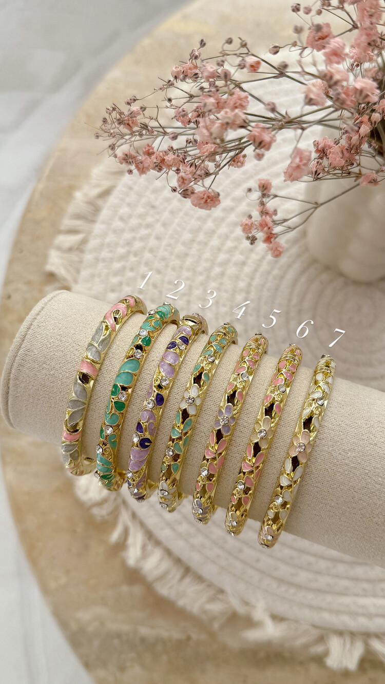 Gold Crystal Floral Bangle Bracelet (COPPER)