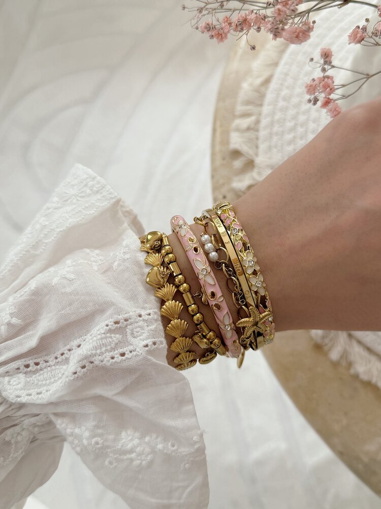 Gold Crystal Floral Bangle Bracelet (COPPER)