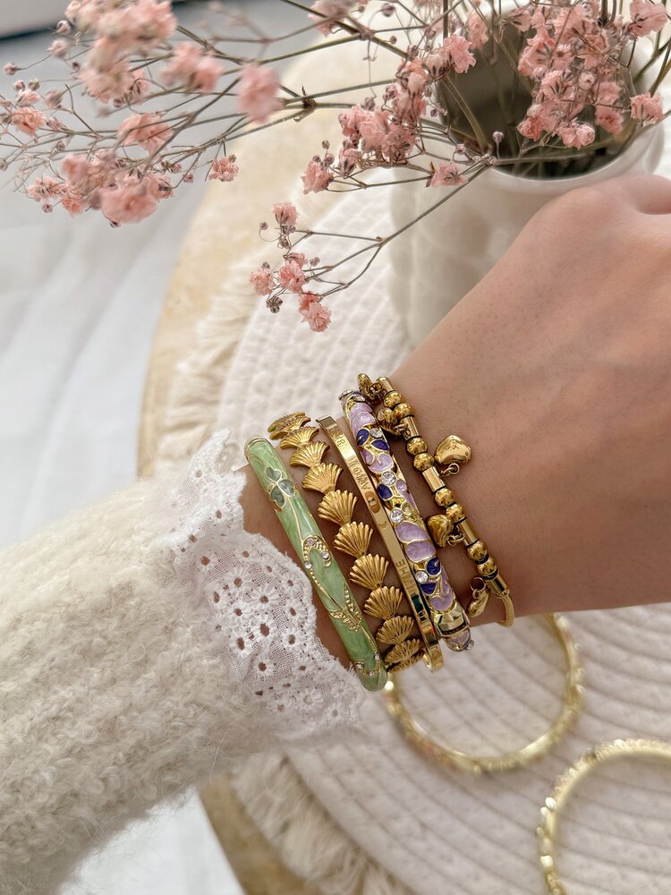 Gold Crystal Floral Bangle Bracelet (COPPER)