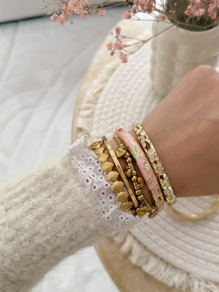 Gold Crystal Floral Bangle Bracelet (COPPER)