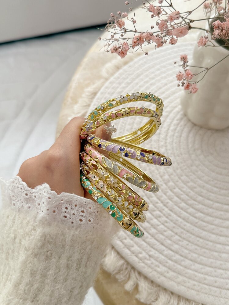 Gold Crystal Floral Bangle Bracelet (COPPER)