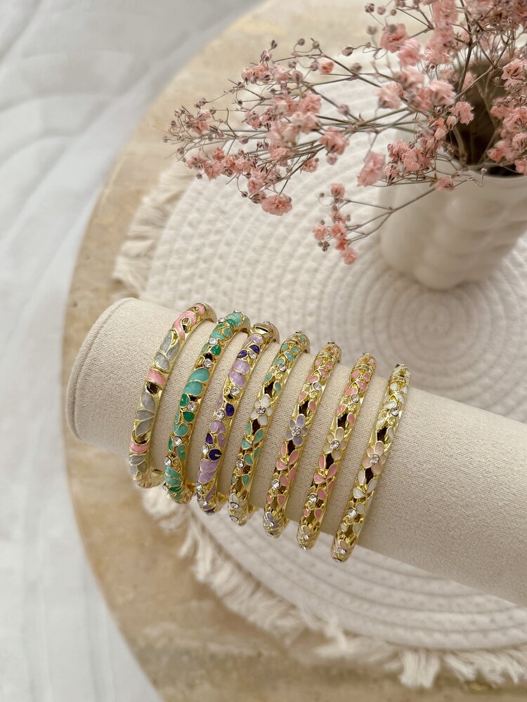 Gold Crystal Floral Bangle Bracelet (COPPER)
