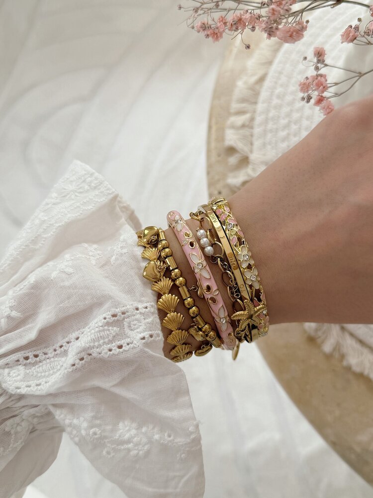 Gold Crystal Clover Bangle Bracelet (COPPER)