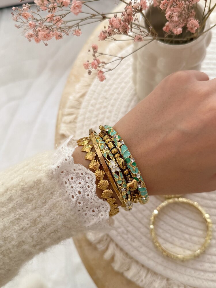 Gold Crystal Clover Bangle Bracelet (COPPER)