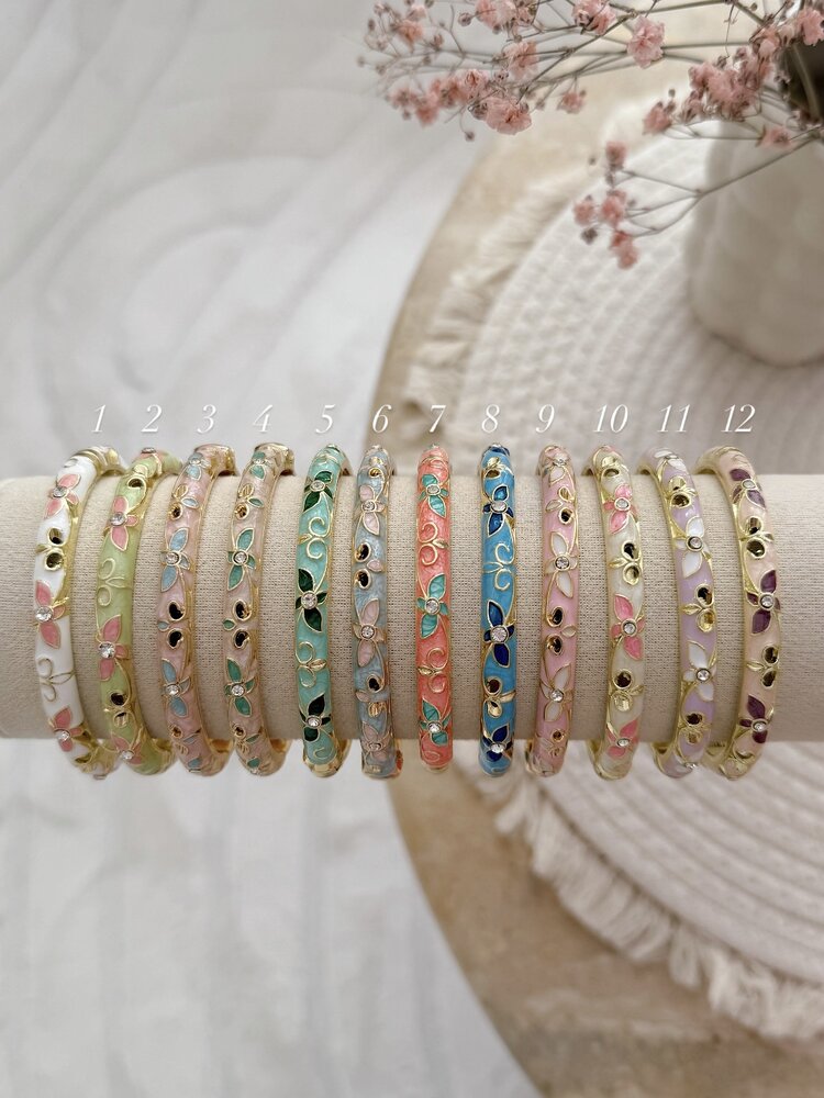 Gold Crystal Clover Bangle Bracelet (COPPER)