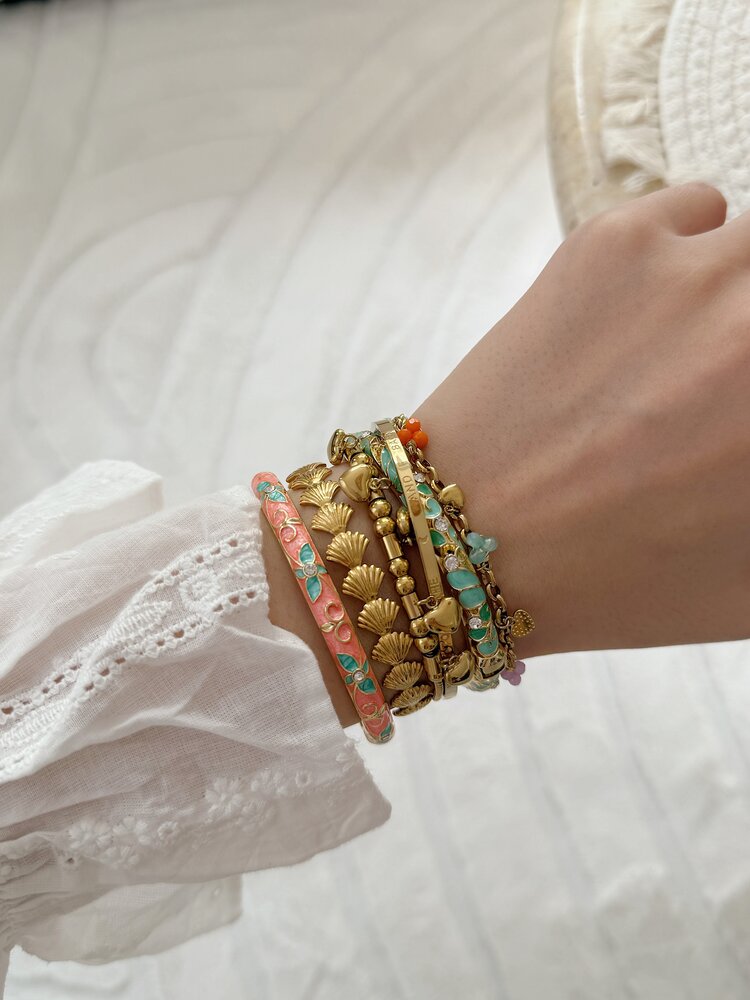 Gold Crystal Clover Bangle Bracelet (COPPER)