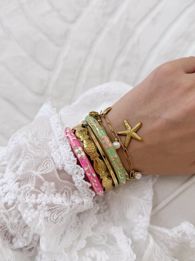 Gold Floral Leafy Bangle Bracelet (COPPER)