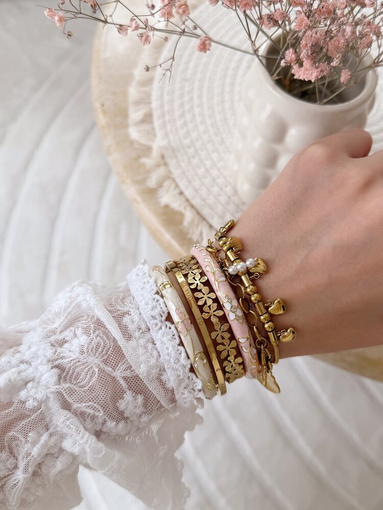 Gold Floral Leafy Bangle Bracelet (COPPER)