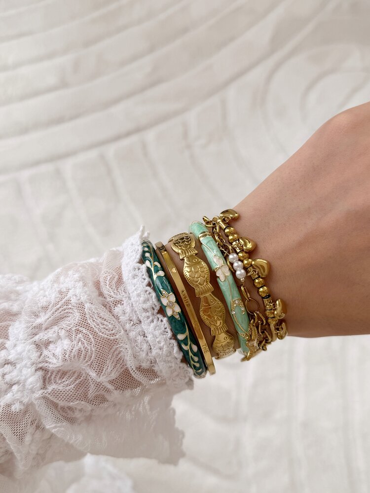 Gold Floral Leafy Bangle Bracelet (COPPER)
