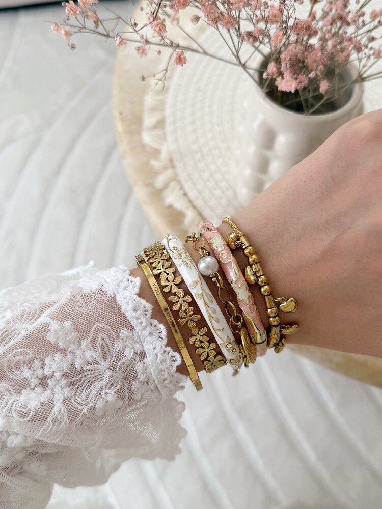 Gold Floral Leafy Bangle Bracelet (COPPER)
