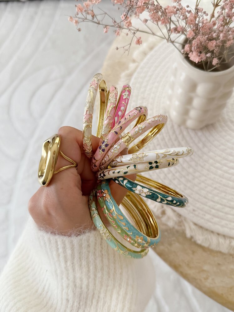 Gold Floral Leafy Bangle Bracelet (COPPER)