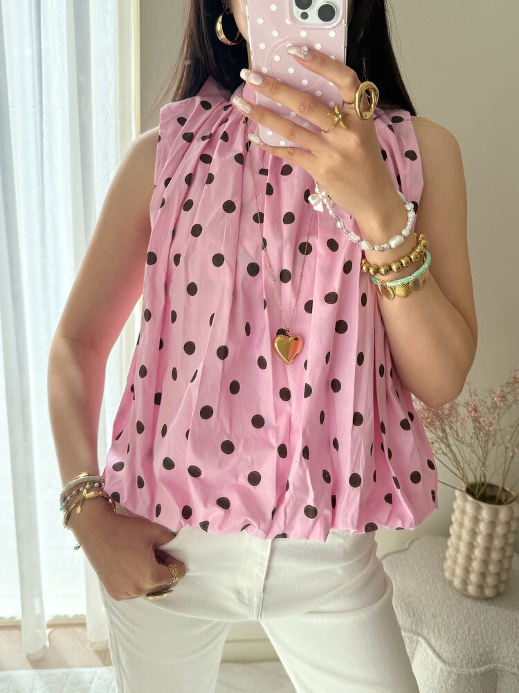 Amelia Polkadot Bow Top / Pink
