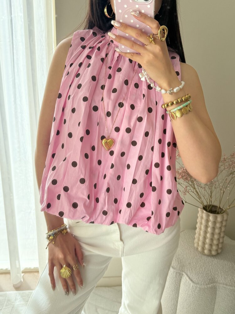 Amelia Polkadot Bow Top / Pink