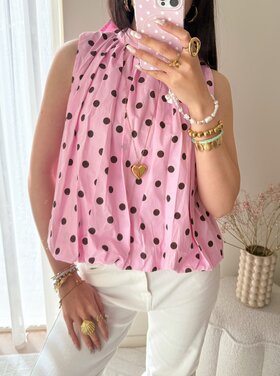 Amelia Polkadot Bow Top / Pink