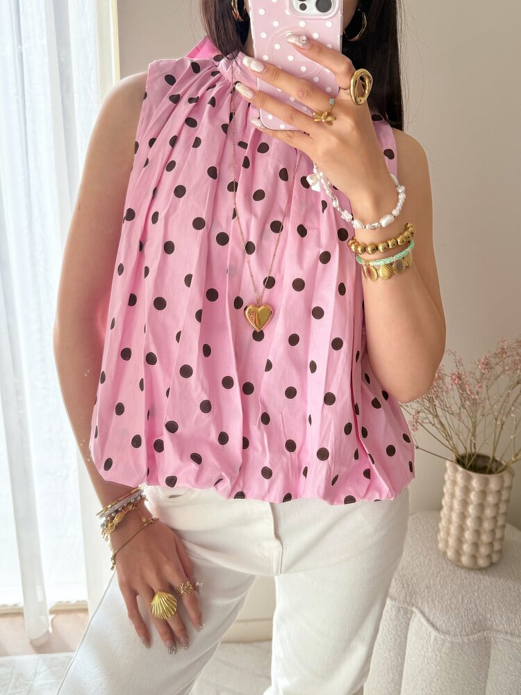 Amelia Polkadot Bow Top / Pink