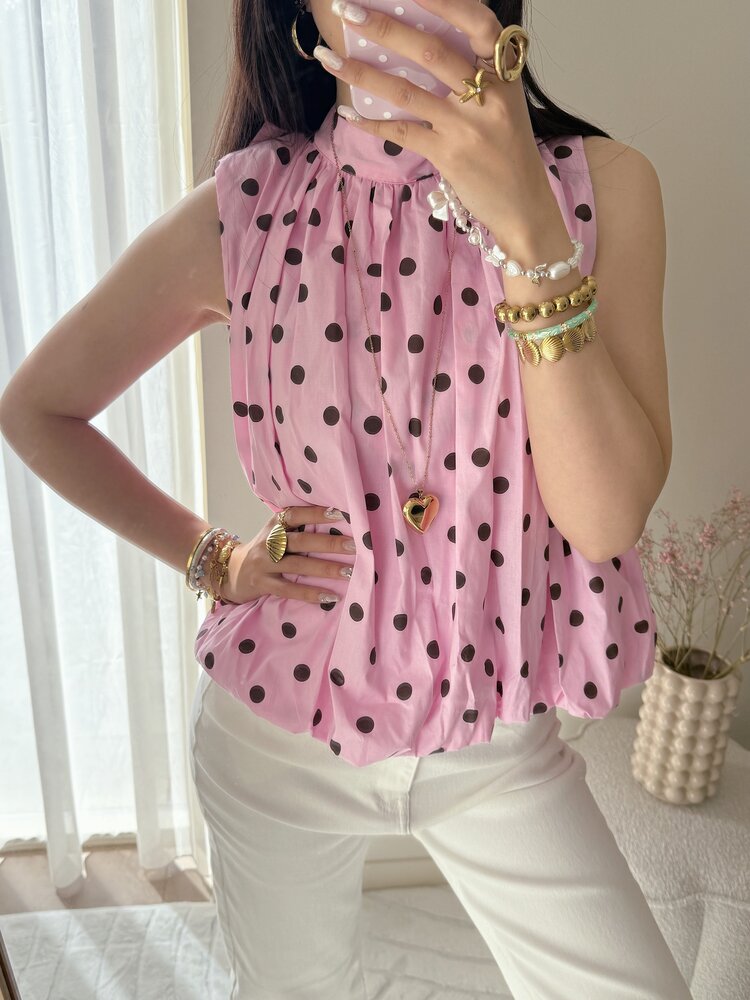 Amelia Polkadot Bow Top / Pink
