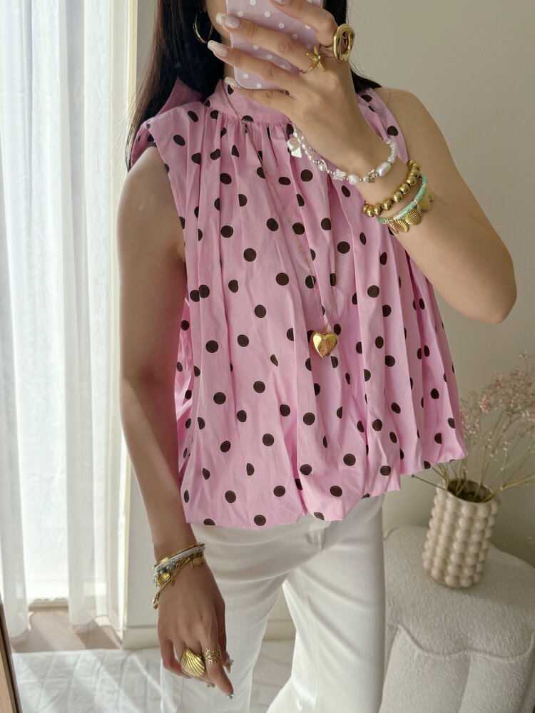 Amelia Polkadot Bow Top / Pink