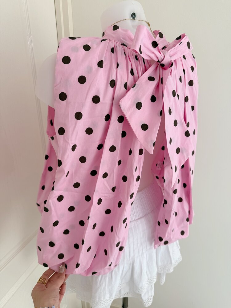 Amelia Polkadot Bow Top / Pink