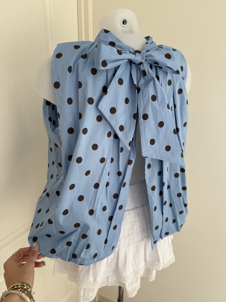 Amelia Polkadot Bow Top / Blue