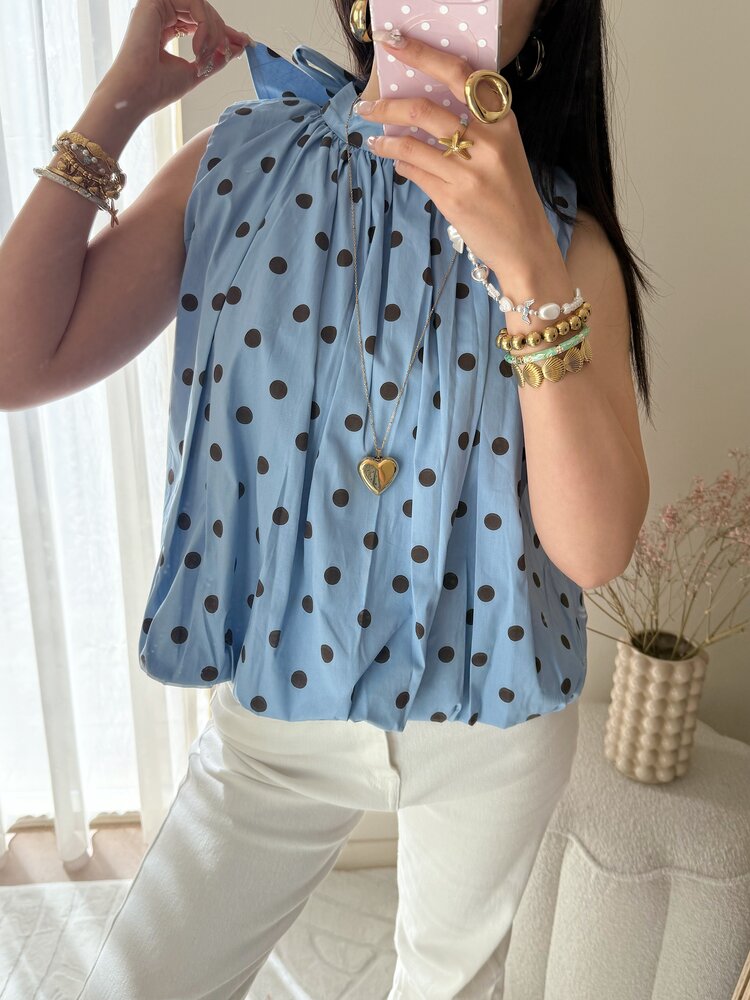 Amelia Polkadot Bow Top / Blue