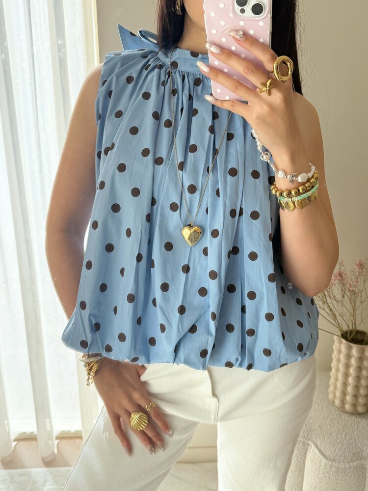 Amelia Polkadot Bow Top / Blue