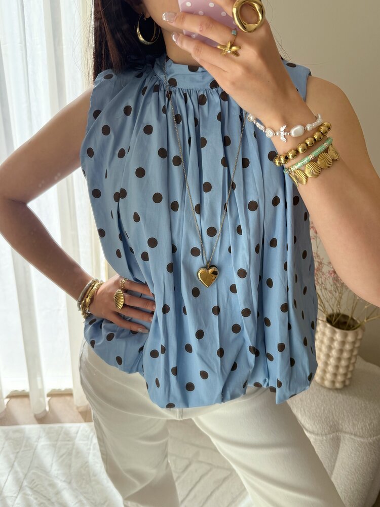 Amelia Polkadot Bow Top / Blue